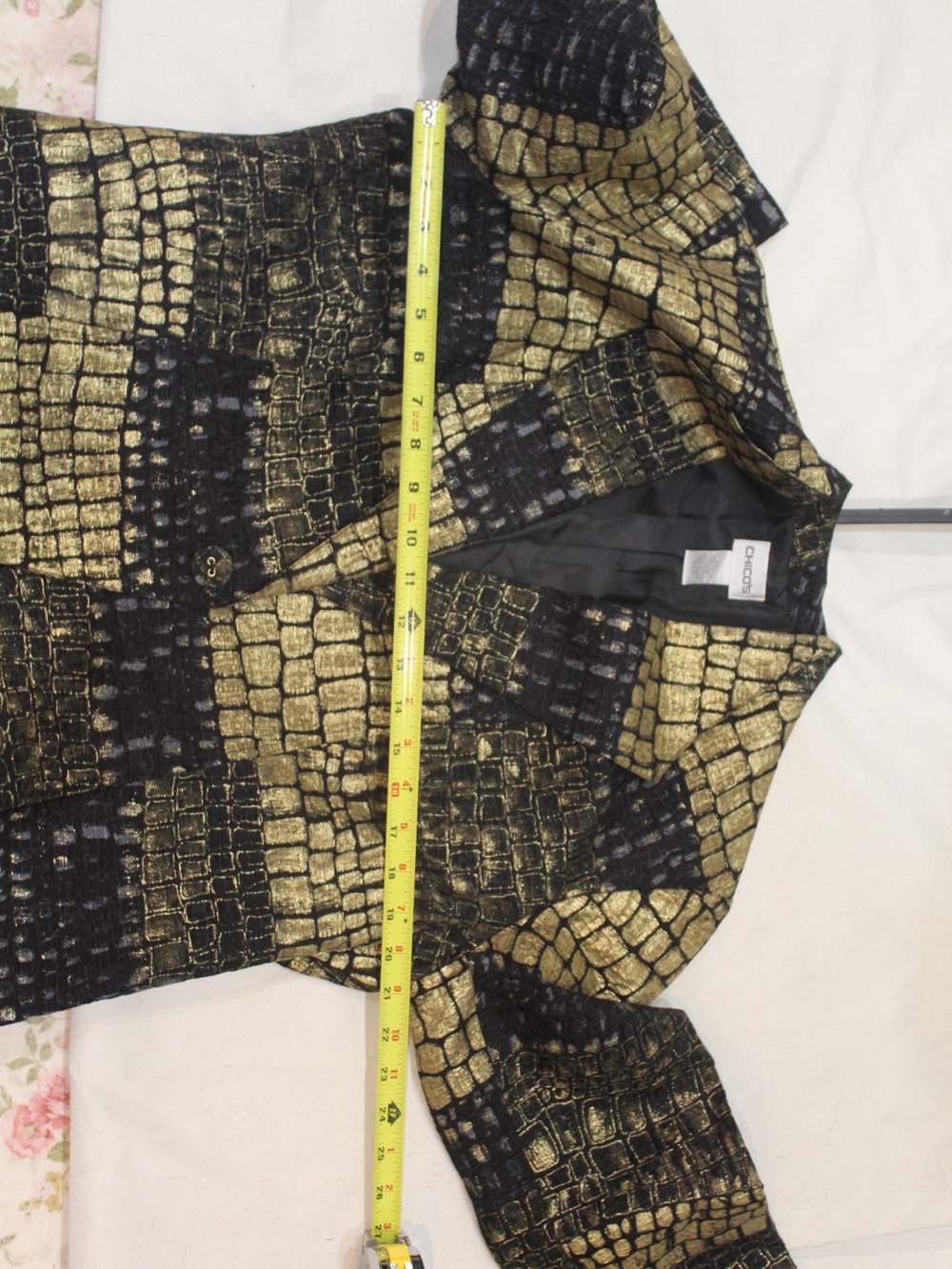 Chico’s Size 2 Gold Black Metallic Croc Print Silk Blend Blazer - Picture 4 of 5